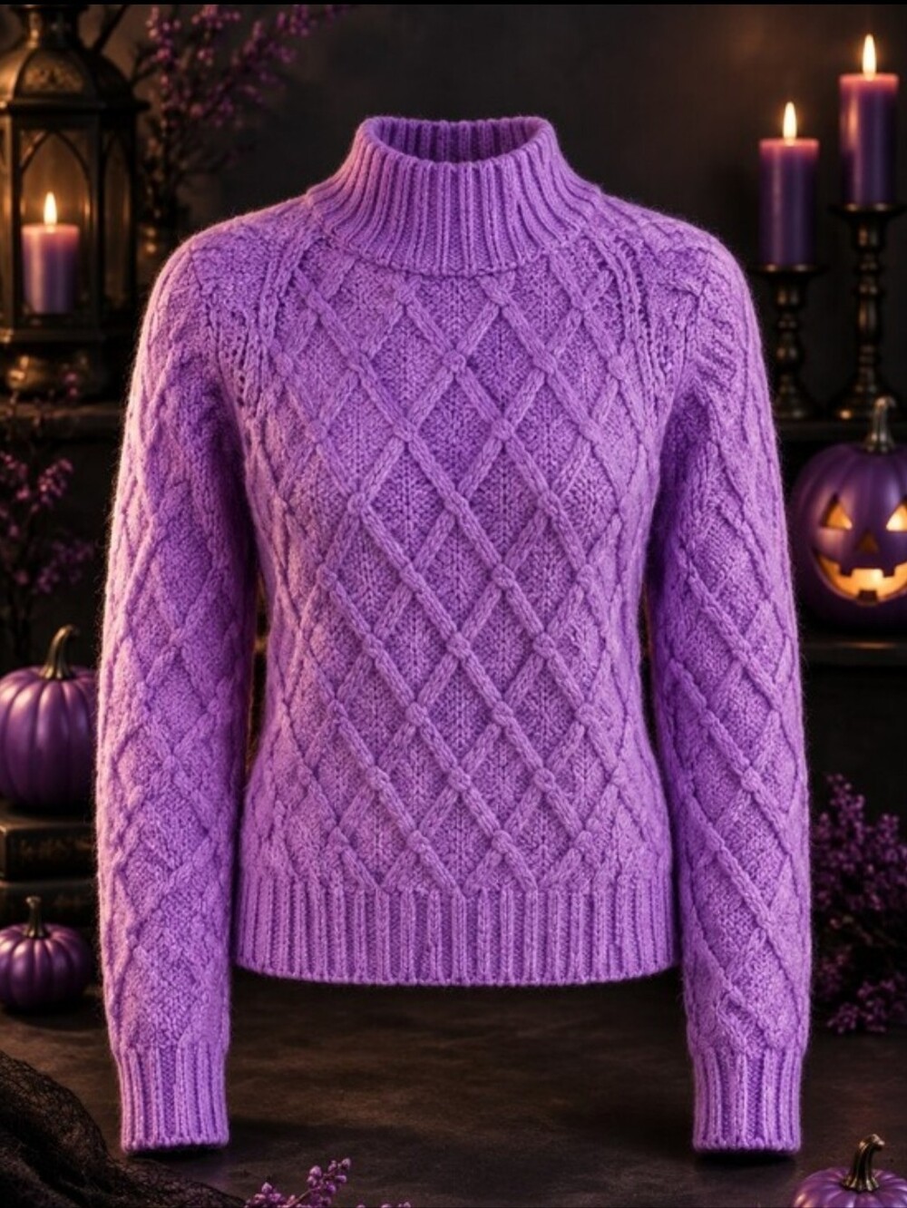 American Eagle Outfitters Purple Cable Knit Mock Neck Pullover Sweater Size S - Picture 2 of 10